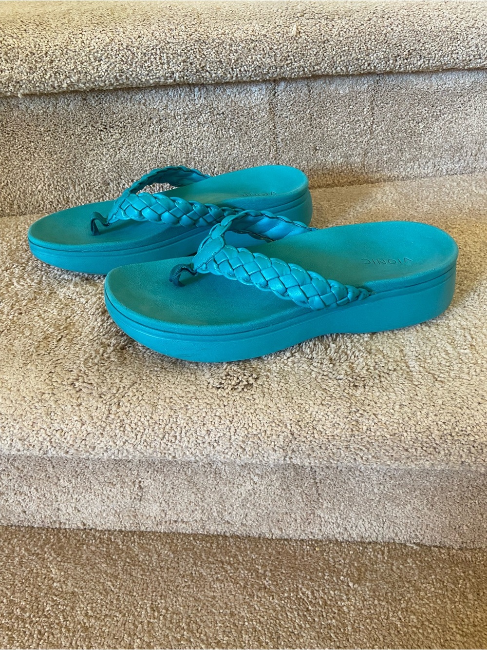 Vionic Braided Platform Thong Sandals - Teal Blue